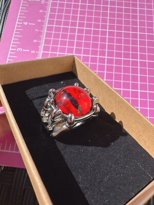 He Rocks Ring - adjustable red devil eye skeleton hold vintage metal new w/box 