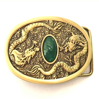 Jade vintage belt buckle Square Belt Buckle With Faux Turquoise and Faux Jade. Carved  main image 4