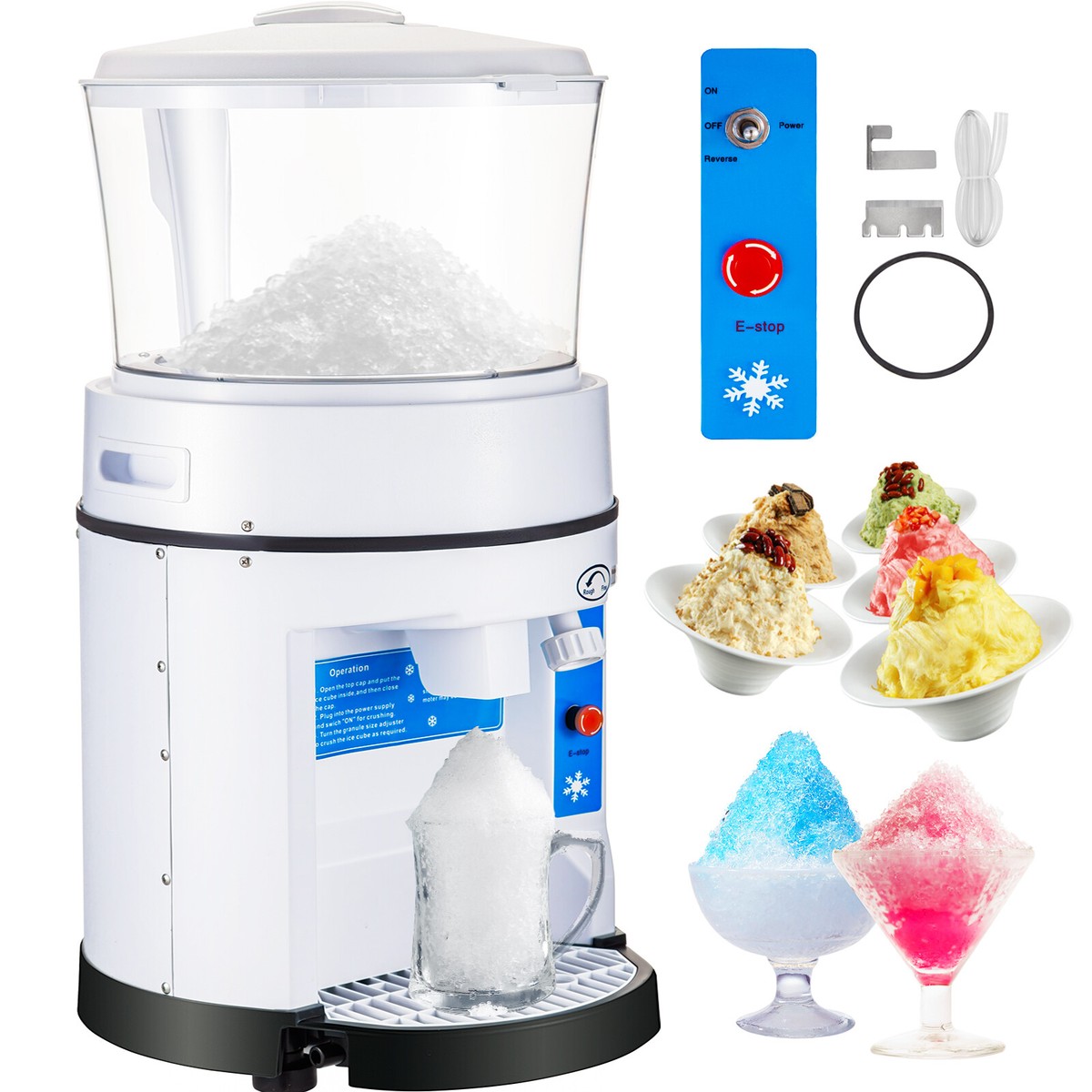 VEVOR Ice Shaver Tabletop Ice Crusher Snow Cone Machine w/Hopper 