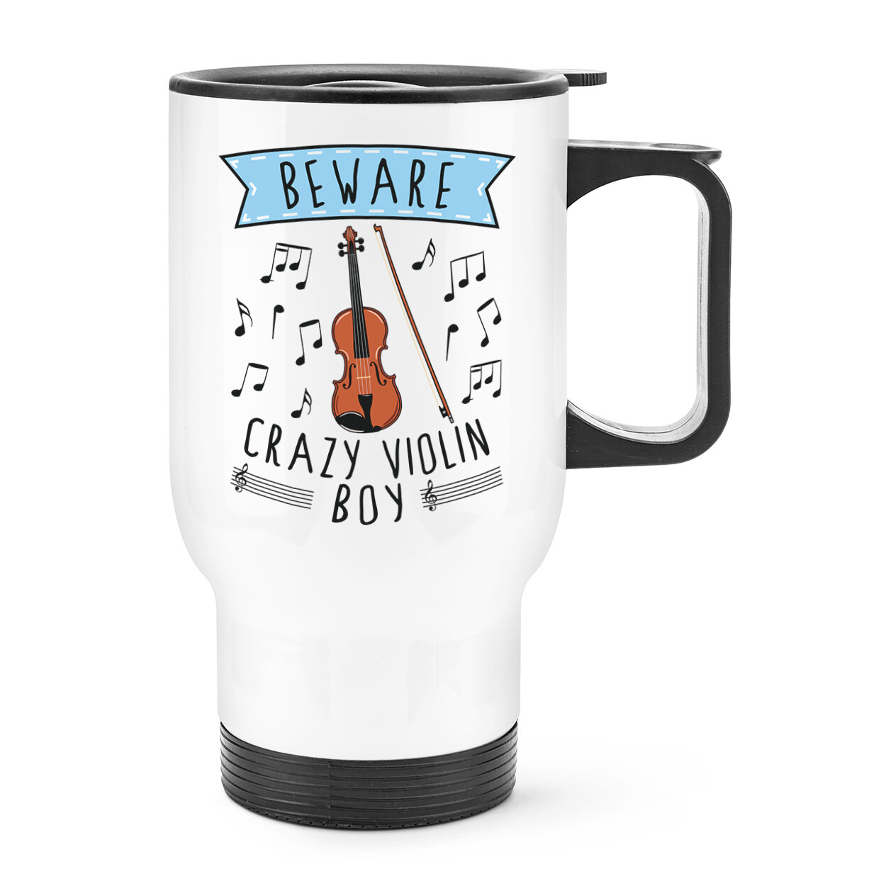 Beware Crazy Violin Boy Travel Mug Cup With Handle Music Son Violinist Funny