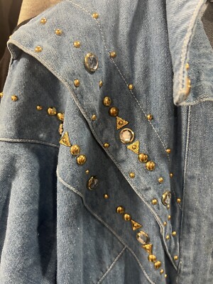 Vintage 80s Pado women's denim jean jacket Gold Rhinestone