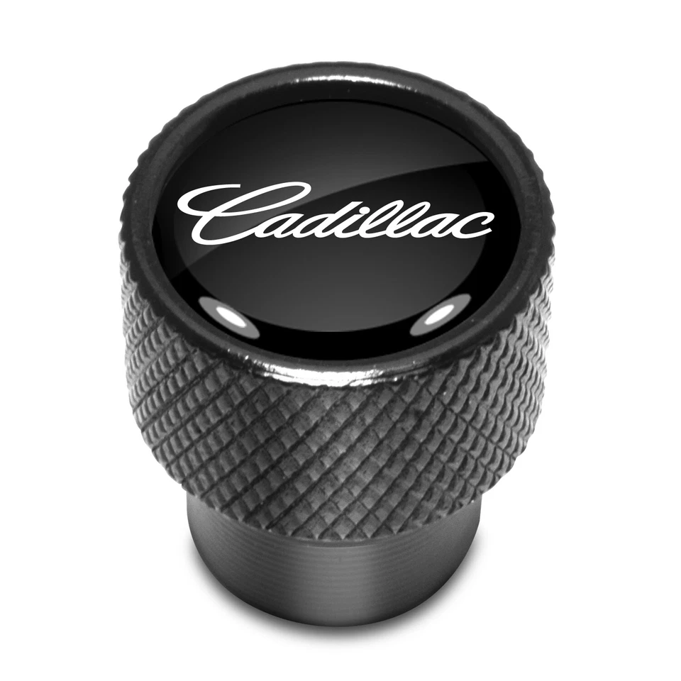 Cadillac Script Nameplate in Black on Black Aluminum Tire Valve Stem Caps - Image 2 of 4