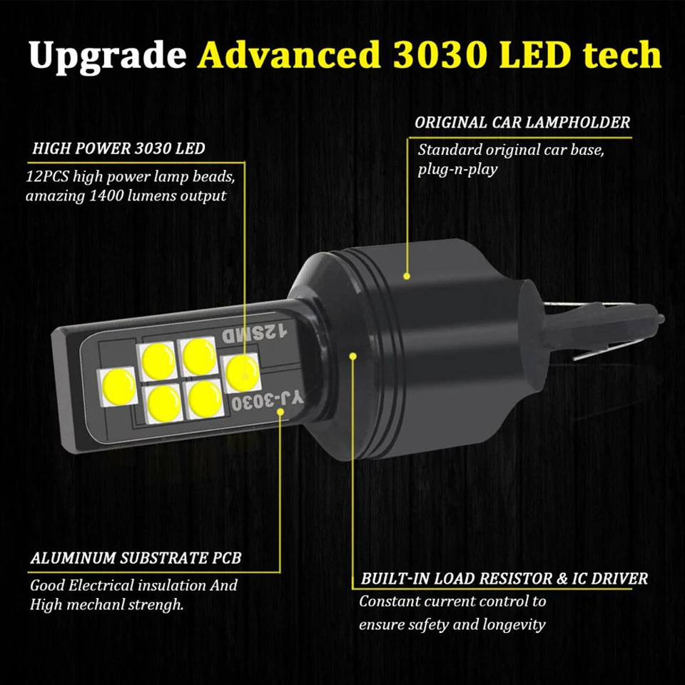 2 bombillas LED de alto brillo para automóvil 7443 15 W 3030 12-SMD señal de giro/freno/luz trasera Foto 3 de 4