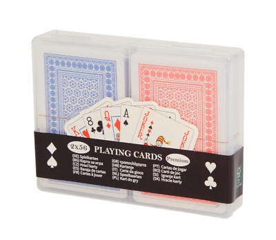 Spielkarten 2er Set Poker Skat Rommé Bridge Karten Plastikbox 2x 56 Blatt NEU