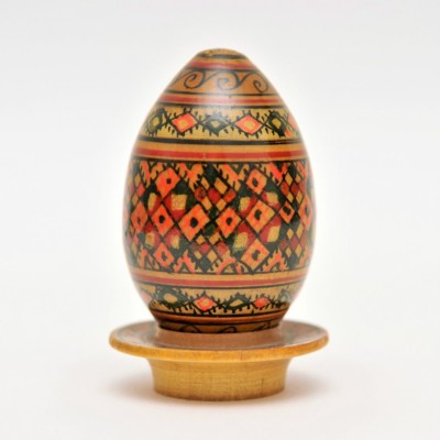 Unique wood egg - hand made drawn etnic art , Used , beautiful collectors item