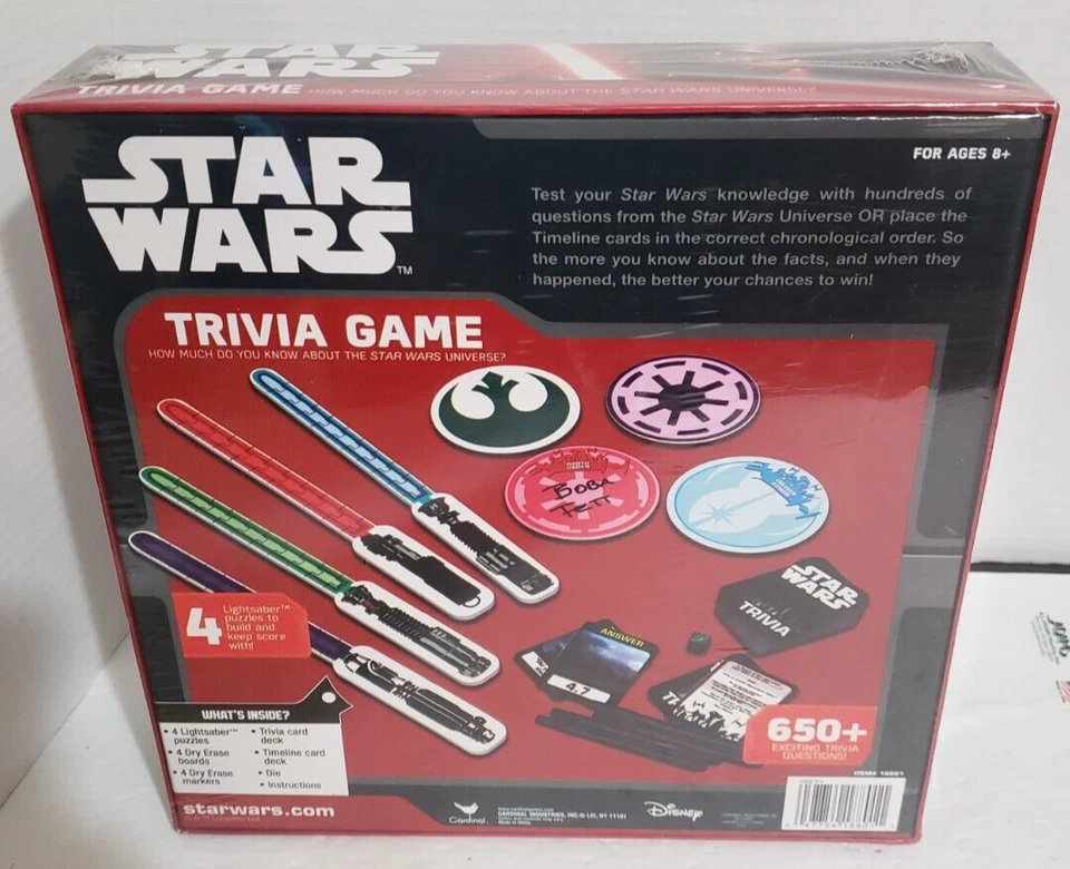 Juego de trivia Star Wars 650+ preguntas 4 rompecabezas de sable de luz sellado cardenal nuevo en caja Foto 2 de 4