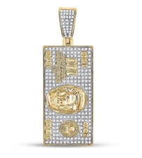 0.63 Cttw Diamond Hundred Bill Benjamin Money Mens Charm Pendant 10k Yellow Gold