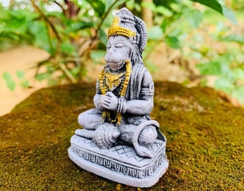 Small Lord Hanuman Statue Hanuman Stone Gold Monkey God Mini Hanuma Hindu Pooja - Picture 5 of 6