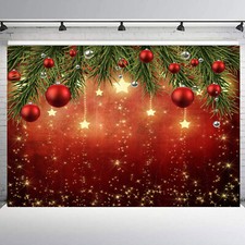 10x8ft Gold Stars Red and Silver Christmas Ball Vinyl Backdrop Photo Background