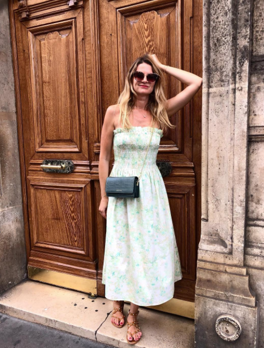 H\u0026M HM Spring Summer SMOCKED BODICE 100% COTTON DRESS Light Green Floral