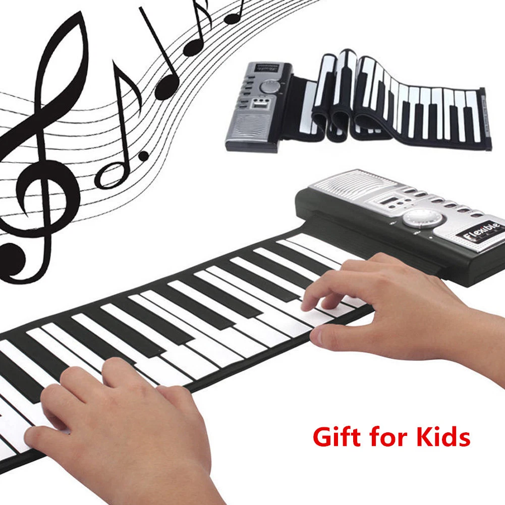 Black Plastic Flexible 61 Keys Roll-up Piano Keyboard, For Music