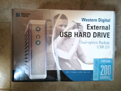External USB 2.0 Hard Drive 200gb Western Digital Dual-Option Backup- New in Box