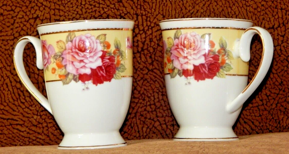 Taza de té GRACE porcelana fina rosas adorno dorado patas té café 9 OZ NUEVO Foto 2 de 4