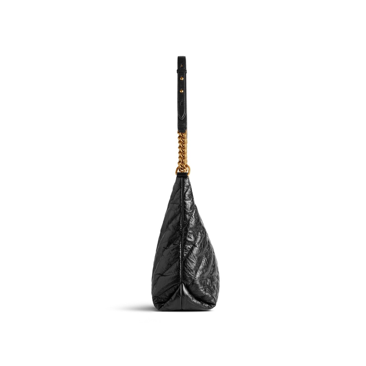 BALENCIAGA Crush Medium $2990 Black Quilted Leather Hobo Bag
