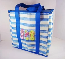 24 CAN INSULATED BEACH COOLER BLUE & WHITE STRIPES WITH FLIP FLOPS