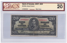 BCS Graded VF 20 1937 Canada 20 Dollars Banknote