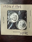 Lot of (2) BU 1936 & 1942 Mercury Dimes 90% Silver