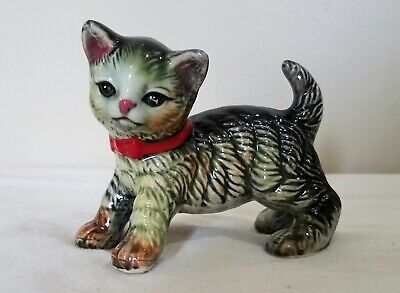 Porcelain Cat Tabby Figurine Vintage NC