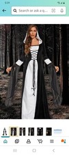 Women Deluxe Witch Dress Costume, Vintage Embroidered Renaissance Gothic Hooded