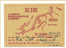QSL Radio DL9BX Brema Germania 1953 Germany Radeck Mappa Mare del Nord DX SWL