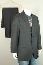 Men's HUGO BOSS Super 100 Gray Wool 2pc Suit Blazer Jacket Flat Front Pants 42L