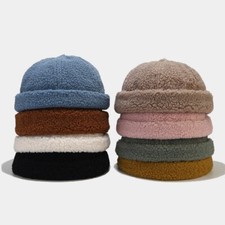 Women Men Skullcap Brimless Cap Sailor Hat Fleece Beanie Rolled Cuff Winter