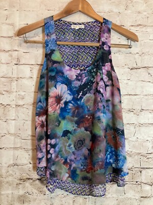Hem & Thread Top Womens Small Dark Florals Watercolor Tiered Layered Flowy