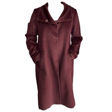 Eileen Fisher Coat M Burgundy Brown Baby Alpaca Midi Soft Relaxed Straight