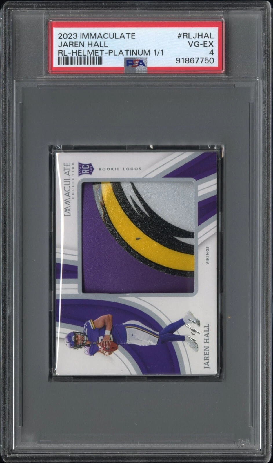 Jaren Hall Panini Immaculate Collection Rookie Logos #RLJHAL Helmet-Platinum 1/1