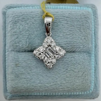 0.30Ct Round Cut Tester Pass Moissanite Flower Pendant 14K White Gold Plated