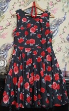 Vintage style black and red floral occasion dress size 16 Mela Loves London 
