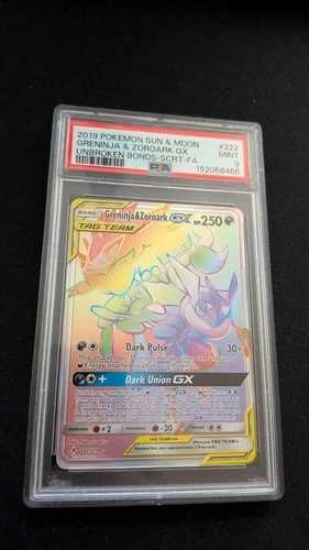 2019 POKEMON SUN & MOON UNBROKEN BONDS #222 FULL ART/GRENINJA & ZOROARK GX PSA 9