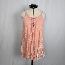LA Class Boho Tie Dye Swimsuit Tank Coverup Women's L Peach White NWT