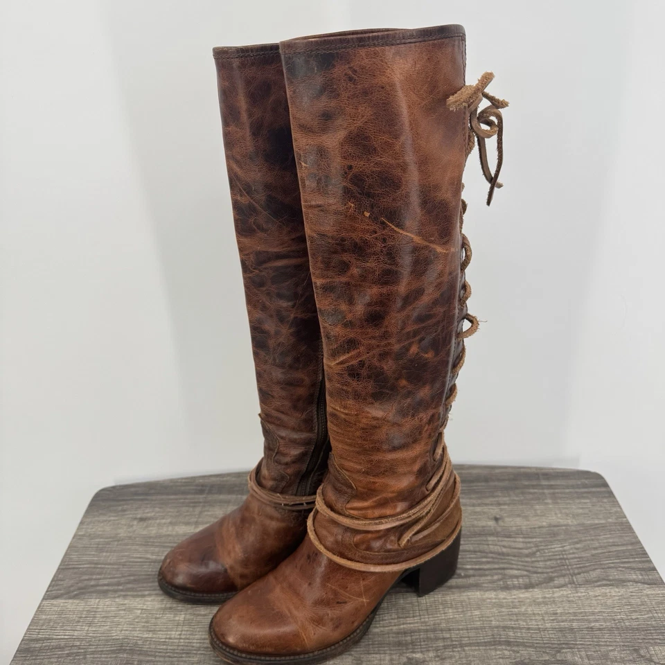 Botas Freebird by Steven COAL Hasta la Rodilla Marrón Artesanal Cuero Con Cordones Talla 8 Foto 3 de 4