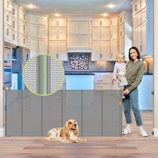 Reinforced 80 Inch Extra Wide Retractable Dog Gate to Prevent Crawling Throug...