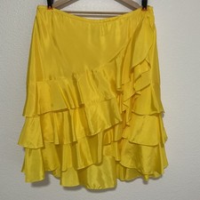 Vtg Ralph Lauren Ruffle 100 Silk Skirt Sz 16 Yellow Tiered Midi Y2K Fairycore