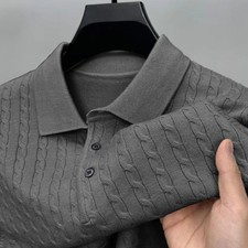 Autumn Men's Knitted Pullover Sweater Cable Woolen Button Slim V-neck Winter Top