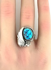 Vintage R.A. Native American Turquoise, Sterling Silver Ring Sz. 5.5