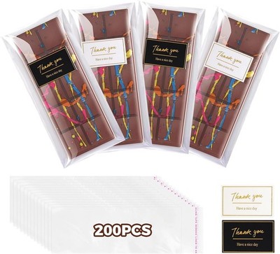 Chocolate Bar Wrappers with Stickers, 200 Pcs Self Sealing Chocolate Candy Bar