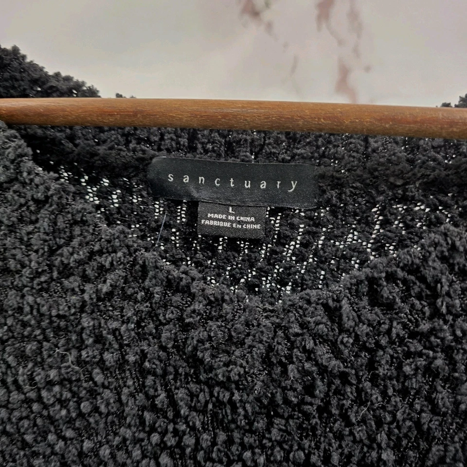 Suéter Anthropologie Mujer Grande Negro Chenilla Slouchy Cuello en V Santuario  Foto 3 de 4