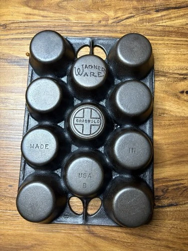 Wagner Ware Griswold Dual Logo Cast Iron Muffin Pan 11 Cup Popover USA Vintage