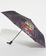 Ed Hardy Tiger  Roses Tattoo Black/Gray Umbrella Auto Up/Down  Authentic     