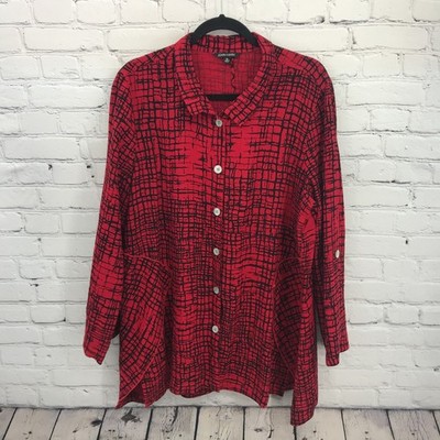 John Mark Top Womens Extra Large Red Long Sleeve Button Up Casual Basic Pockets