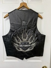 Harley Davidson vintage Black Leather Vest With Beaded Appliqu On Back Size 40