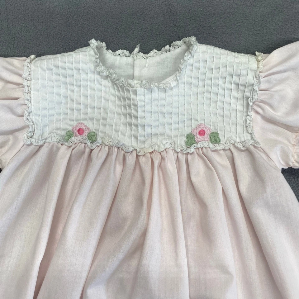 Vestido Vintage Little One Antiguo Niño Pequeño 18-24 Mos Rosa Pálido Manga Corta Foto 3 de 4