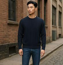 Dockers Mens Large Navy Blue Long Sleeve Pullover Sweater Cable Knit Size L