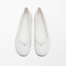 Massimo Dutti Women's White Suede Flats Cracked Leather Slip On Shoes