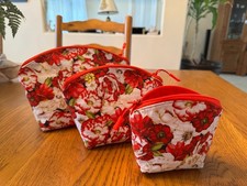 Make up bags 3 piece set  red  white flowers