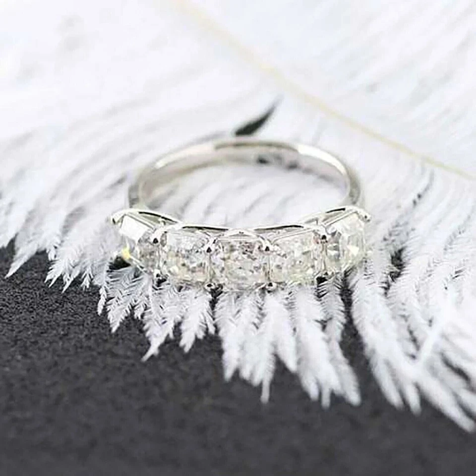 3 Ct Asscher Cut Simulated Diamond Women's Engagement Ring 14k White Gold Plated - Image 3 of 4