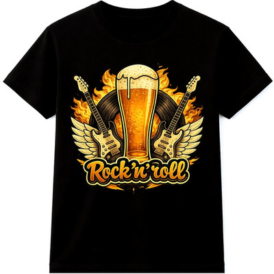 Rock'n'Roll T-Shirt Bier Gitarre Flügel Vintage Musik Grafik Retro Bar Pub Tee